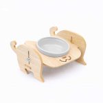 Ahşap Tekli Ayarlanabilir Kedi Figürlü Meşe Renk Seramik Kaseli Mama Kabı